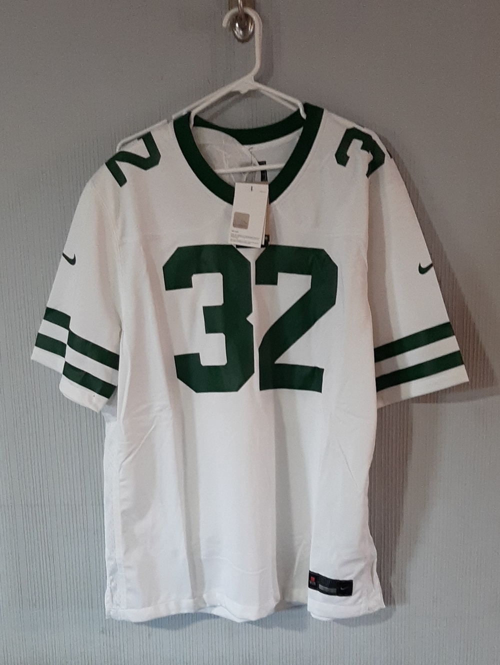 Nike White Jets Football Jersey with Green #32 Carter